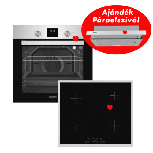 HOMEFORT HSB64DGX Beépíthető Sütő + HFBI64T2B indukciós főzőlap + ajándék HOMEFORT HPK611X Beépíthető Kihúzható páraelszívó