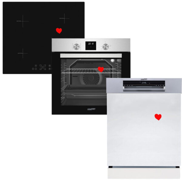 HOMEFORT HSB64DGX Beépíthető Sütő + HOMEFORT HFBI64T0B Beépíthető Indukciós főzőlap + HOMEFORT HMGF0661DS Beépíthető mosogatógép